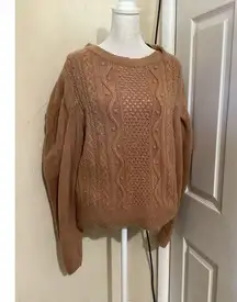 Express Tan Wool Blend Cable Knit Sweater Puff Sleeve L