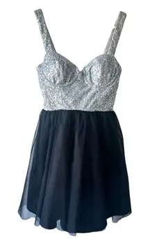 Love Reign Juniors Black Silver Sparkle Sequin Cocktail Dress (Size 3)