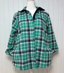 Orvis Flannel Blue Teal Plaid Fleece Lined Shacket Snap Front Size M
