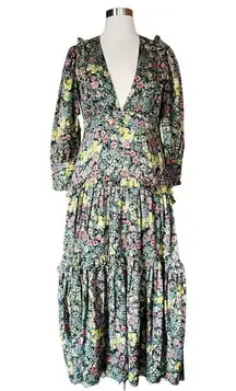 LOVESHACKFANCY Lorencia Maxi Dress Night Sky Glow Floral Multicolor S/M 6-8 NWT