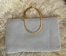 Vintage 70s/80s bubble chainmail clutch tote convertible gold white metal bag
