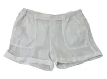 Caslon 100% Linen Pull-On Elastic Waist Shorts Pockets White size Medium