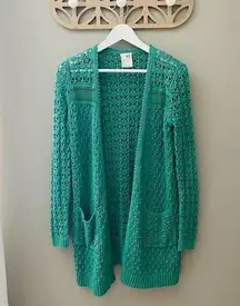 Anthropologie Far Away From Close by Anthro. Open Front Knit Cardigan Green Sz XS