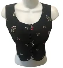 VTG 80’s Cropped Button Front Black Floral Embroidered Vest Size 3 JR Dressy