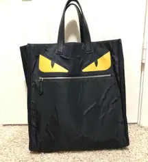 Fendi Vitello black Monster Yellow Eyes Nylon Tote