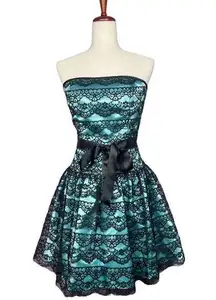 Gunne Sax Jessica McClintock for  lace teal satin strapless dress size 7/8