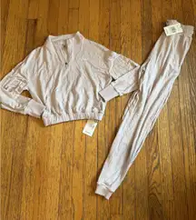 AYBL Set Womens XS/XXS Sand Grey Studio 1/2 Zip Pullover + Joggers Loungewear