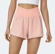 High Waisted Crossover Mesh 2-in-1 Casual Shorts Peach Pink Size XS