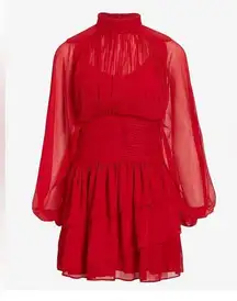 Express mock neck long sleeve ruffle mini dress