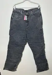 PrettyLittleThing Washed Grey Ruched Straight Leg Denim