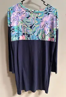 Lilly Pulitzer Finn Long Sleeve Cotton T-Shirt Dress Navy Bermudaful Women’s XS