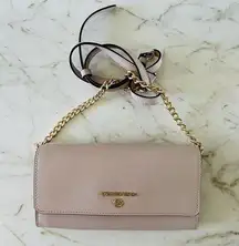MICHAEL KORS Jet Set Charm Soft Pink Leather Wallet On A Chain Crossbody Bag