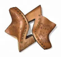 Velez Handmade Leather Clogs Wooden Heels size 38 EU