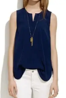 EUC Madewell Navy Blue Sleeveless Tank Top with Side Slits, Size Small