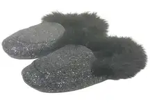 Victoria’s Secret Medium 7/8 Glitter House Glam Slipper Bling Black Fur