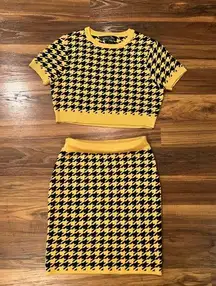 Black and yellow Houndstooth mini skirt and crop top set