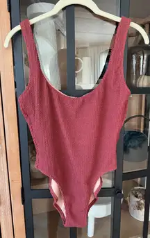 J. CREW scrunchie textured one piece swimsuit rust brick scoop hunzag