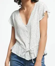 Rails White‎ Black Polka Dot V-Neck Button Front Tie Waist Peplum Blouse XS