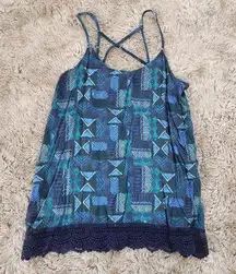 Mossimo Supply Co Geometric Spaghetti Strap Tank Top Crochet Trim Size Medium