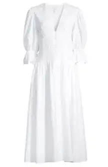 Rebecca Taylor NWT La Vie  Leaf Embroidered in Milk White Button Front Dress S