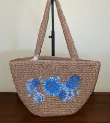 Made In India | Beaded Blue Flower Hobo/Raffia Bag