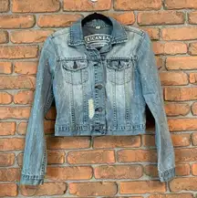 AE American Eagle Distressed Denim Jacket Y2K Cropped Bleached Women's Size M