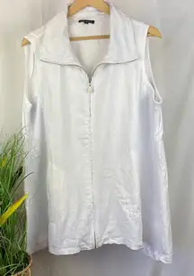 For Cynthia 100% Linen Sleeveless Zip Front Tunic Top Blouse 1X