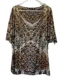 Apt.‎ 9 Brown and Cream Graphic Blouse