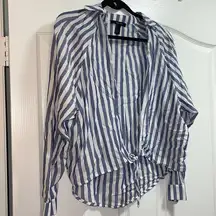 Forever 21  blue white stripe tie front top