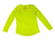 Danskin Now Neon Yellow Pullover Running Jogging LS‎ Semi-Fitted Top sz L(12-14)