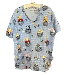 Vintage Blue Jean Teddy Scrub Top Teddy Bears Pockets Print 90s Style Women’s L