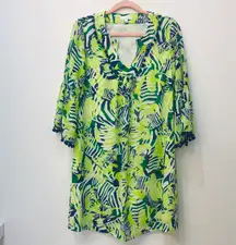 Jade Melody Tam blue green palm tree tunic dress cover up sz small.