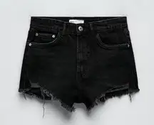 ZARA  Black High Waisted Cutoff Denim Shorts | Size 6