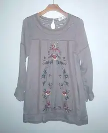 Giddy Up Glamour S Boho Cowgirl Dutch Floral  Embroidered Tunic Top Mini Dress