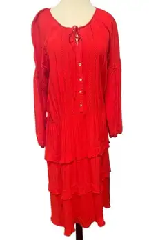 SUNDAY IN BROOKLYN by Anthropologie Red Tiered Boho Peasant Dress Size Large