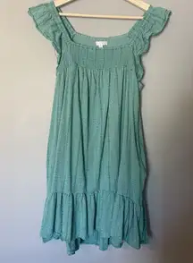 LC Lauren Conrad Green Smocked Ruffle Sleeve Midi Dress Size M Medium Teal Party