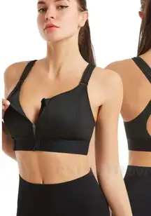 Sports Bras Women's Short Tank Top Zipper Front XL Adjustable Straps black gym