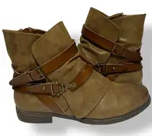 Pop Divinity Tan Ankle Boots with Double Buckle Strap Detail Size 11