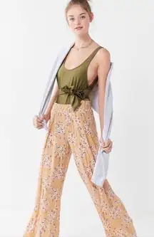 Billabong NWT Floral Yellow Wide-Leg Pants with Faux Wrap on Legs