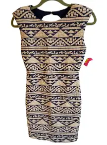 Lily Star Womens Dress Geometric Print Sleeveless Beige Blue‎ Size Small