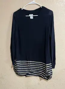 Akris Punto Navy blue sweater skirt long sleeve stripes size US 6