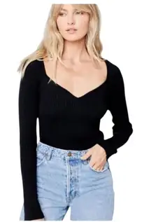 L Space Camryn Top Black Ribbed Sweater Long Sleeve Women's Size Medium NWT