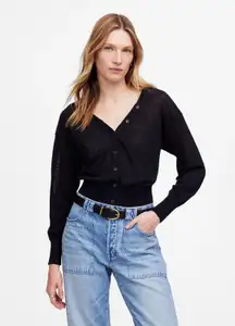 NWOT Madewell Linen-Blend V-Neck Cardigan In Black Size XXS