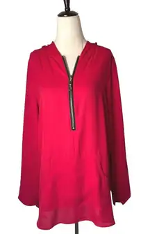 Soft Surroundings Shirt Women Red Hooded Half‎ Zip Pullover Top Mature Preppy