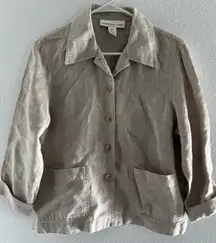 Jones New York Blazer Womens Small‎ Natural Linen Minimalist Capsule Vintage 90s