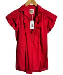 A Shirt Thing Penelope Cabo top Women XS Red Ruffle Preppy 100% Cotton NWT Work