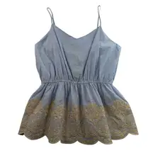 Savanna Jane Plus 1X Striped Embroidery Tank Top Bohemian Nautical Babydoll NEW