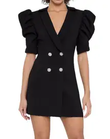 New  Taya Double Breasted Rhinestone Puff Sleeve Blazer Dress Black Size 4