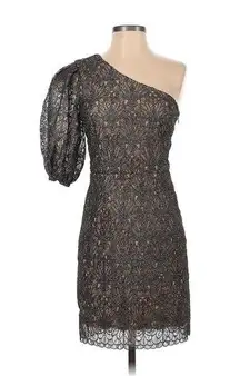 DRESS THE POPULATION size XS One Shoulder Cocktail Dress black shimmer & beige