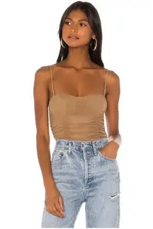 Women's Lovers & Friends Boho Albany Rouched Y2K Bodysuit in Taupe Brown size XS